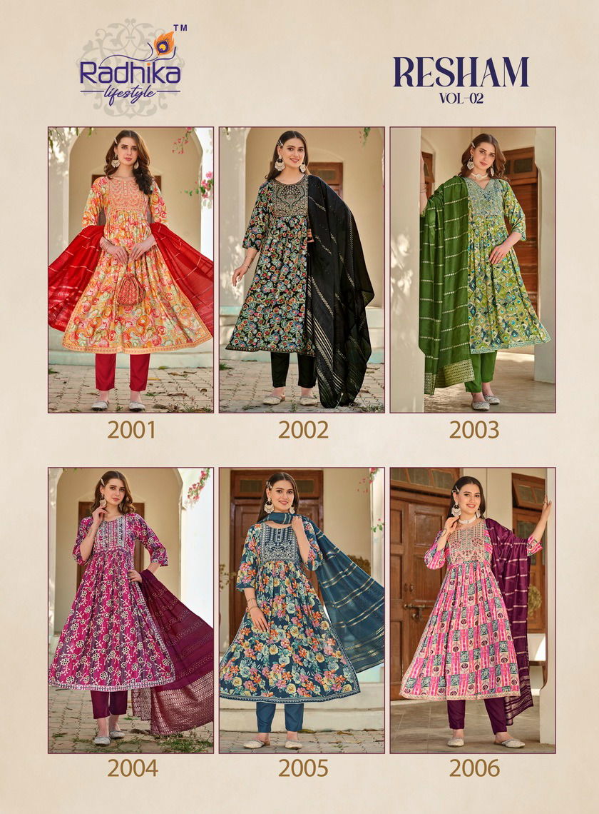 Resham Vol 2 By Radhika Naira Cut Printed Embroidery Kurti With Bottom Dupatta Wholesale Online